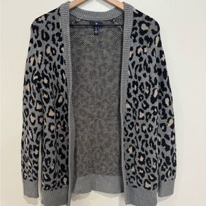 Gap Open Front Cheetah Print Gray Cardigan Women’s Small 100% Cotton